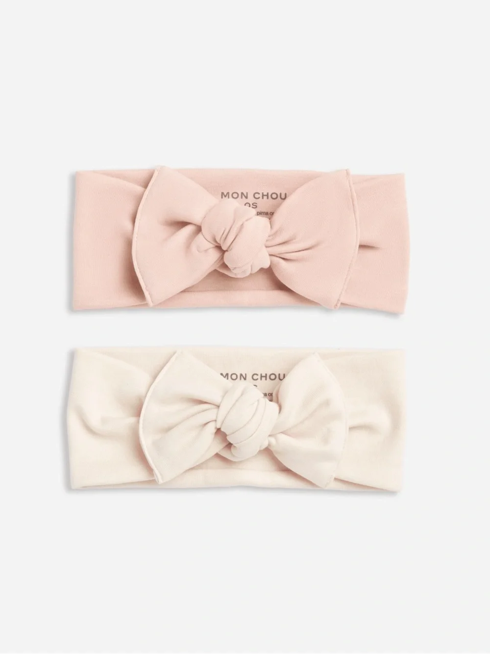 Baby 2 pack Knotted Bow Headbands in Blush and Cream| Mon Chou | organic cotton